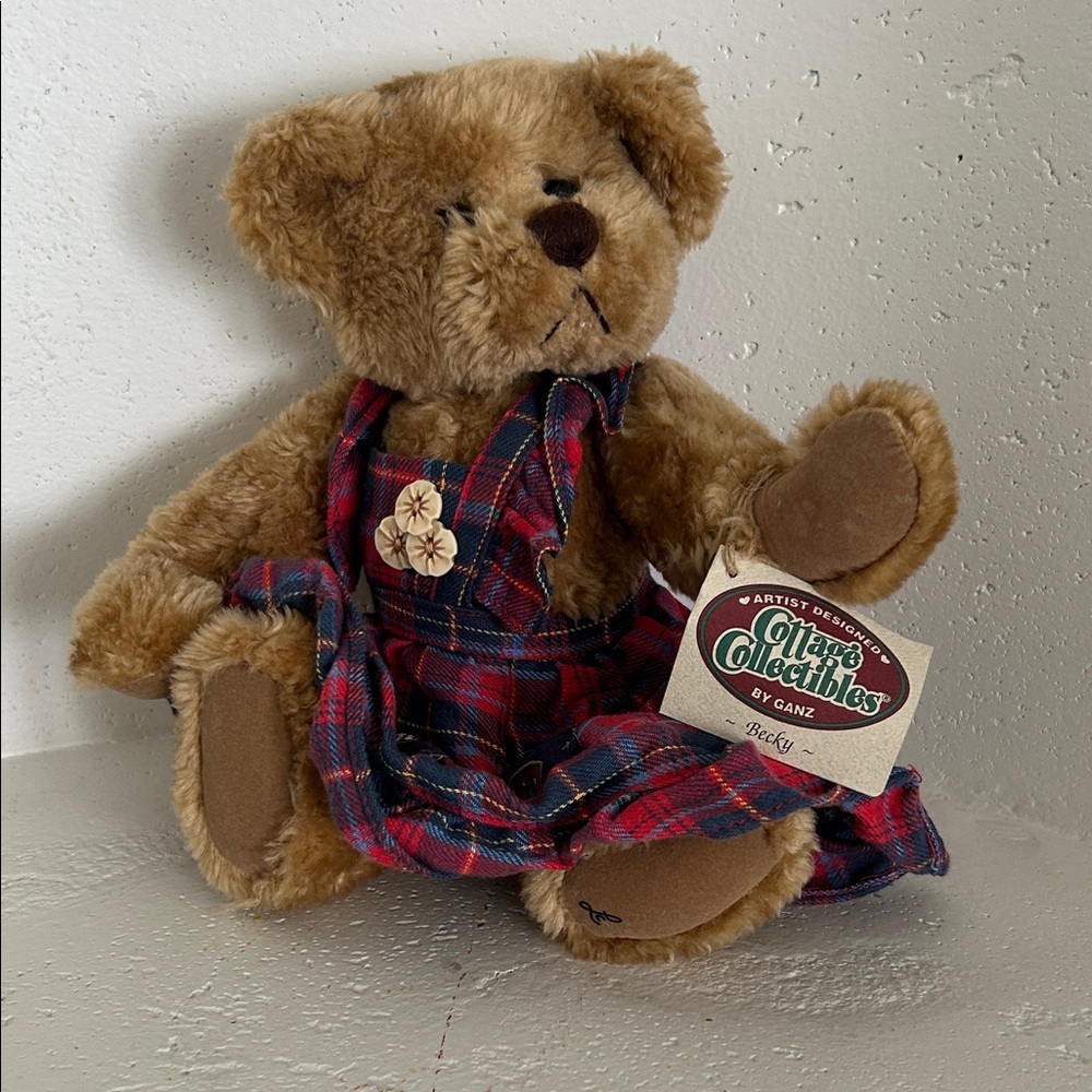 GANZ Brown Teddy Bear with Red Plaid Outfit